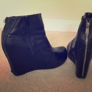 Leather wedge bootie